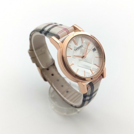 British Plaid Watch Femininity Fashion Belt Stitching Calendar Ladies Watch PT-007