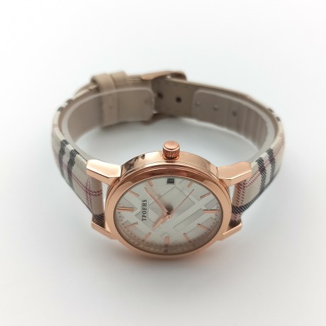 British Plaid Watch Femininity Fashion Belt Stitching Calendar Ladies Watch PT-007