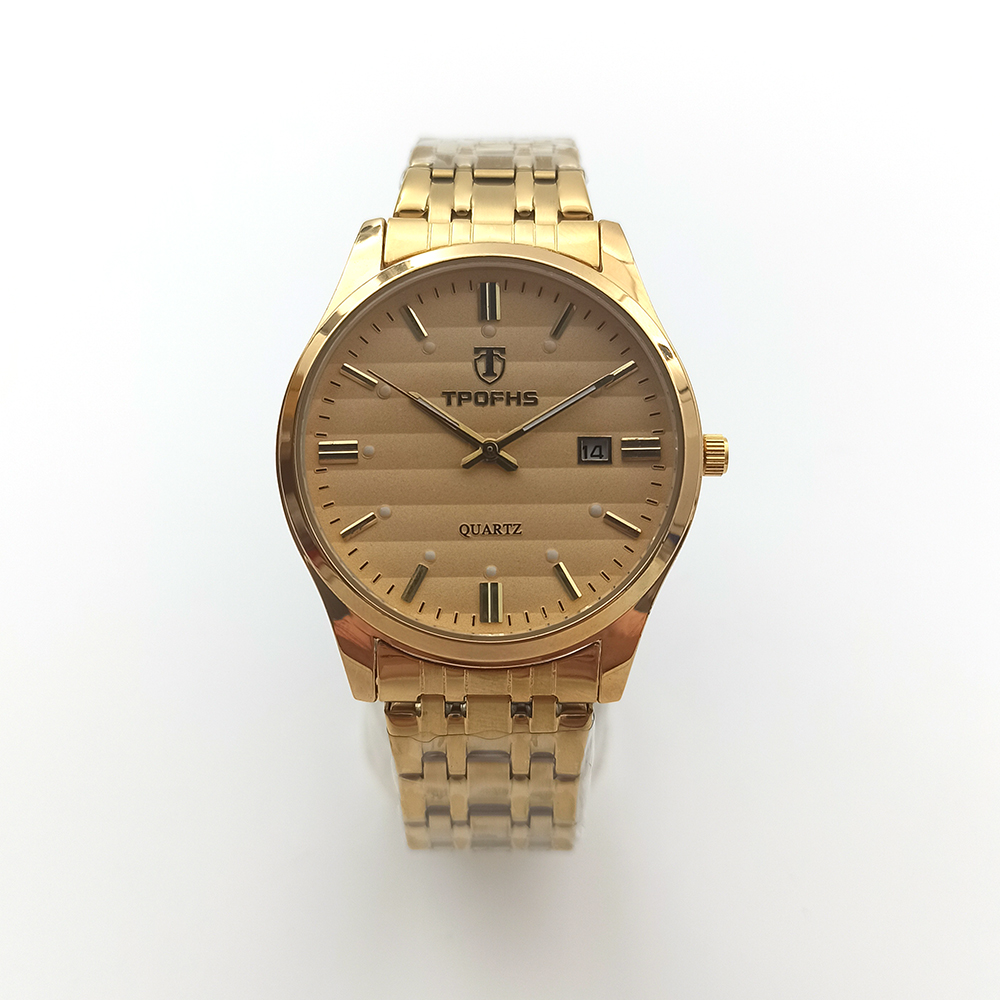 New Life Waterproof Couple Watch with Calendar Luminous 3D Striped Steel Band Quartz Watch PT-021