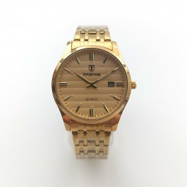 New Life Waterproof Couple Watch with Calendar Luminous 3D Striped Steel Band Quartz Watch PT-021