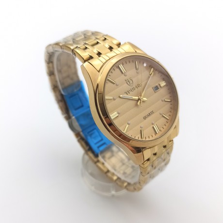 New Life Waterproof Couple Watch with Calendar Luminous 3D Striped Steel Band Quartz Watch PT-021